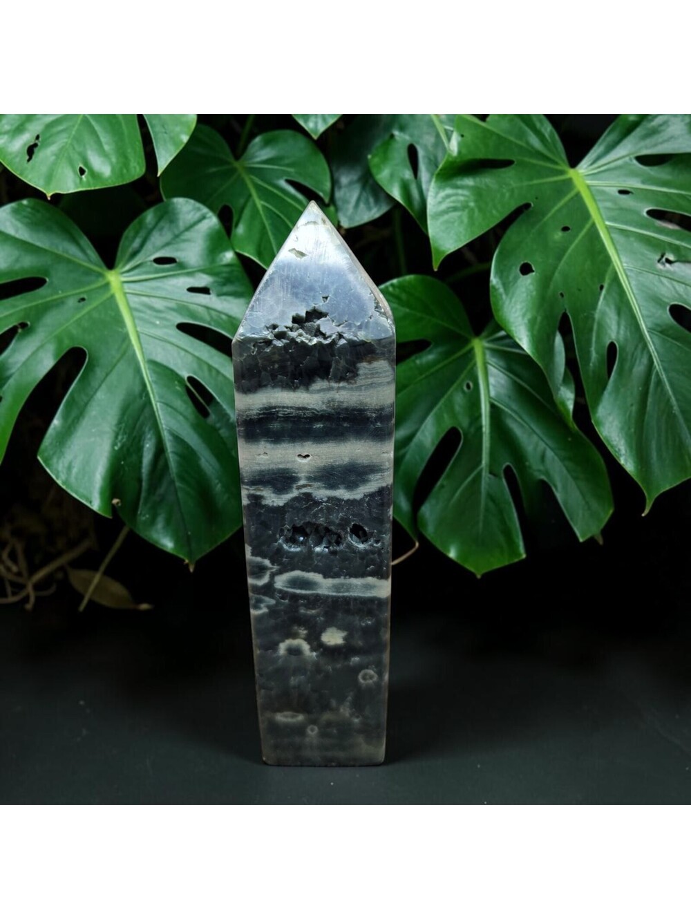 A276. Ocean Jasper Natural Crystal Point Tower with Druzy